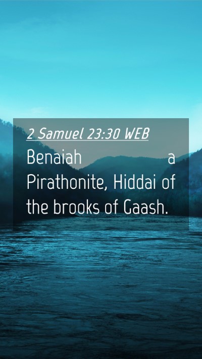 Picture 04 - 2 Samuel 23:30 WEB Mobile Phone Wallpaper - Benaiah a Pirathonite, Hiddai of the brooks of - Mobile Bible Verse Wallpaper