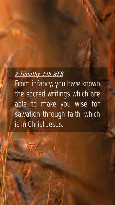 Picture 04 - 2 Timothy 3:15 WEB Mobile Phone Wallpaper - From infancy, you have known the sacred writings - Mobile Bible Verse Wallpaper