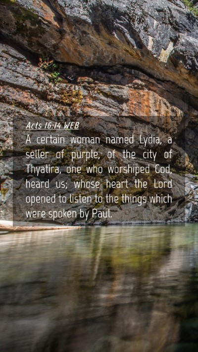 Picture 04 - Acts 16:14 WEB Mobile Phone Wallpaper - A certain woman named Lydia, a seller of purple, - Mobile Bible Verse Wallpaper