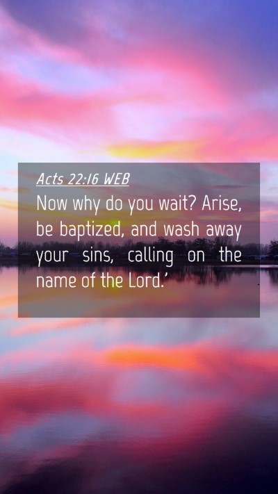 Picture 04 - Acts 22:16 WEB Mobile Phone Wallpaper - Now why do you wait? Arise, be baptized, and wash - Mobile Bible Verse Wallpaper