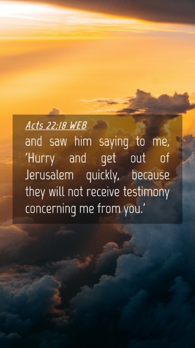 Picture 04 - Acts 22:18 WEB Mobile Phone Wallpaper - and saw him saying to me, 'Hurry and get out of - Mobile Bible Verse Wallpaper