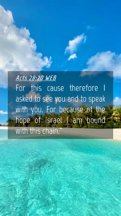 Picture 04 - Acts 28:20 WEB Mobile Phone Wallpaper - For this cause therefore I asked to see you and - Mobile Bible Verse Wallpaper