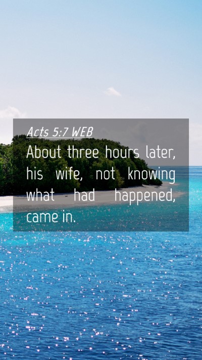 Picture 04 - Acts 5:7 WEB Mobile Phone Wallpaper - About three hours later, his wife, not knowing - Mobile Bible Verse Wallpaper