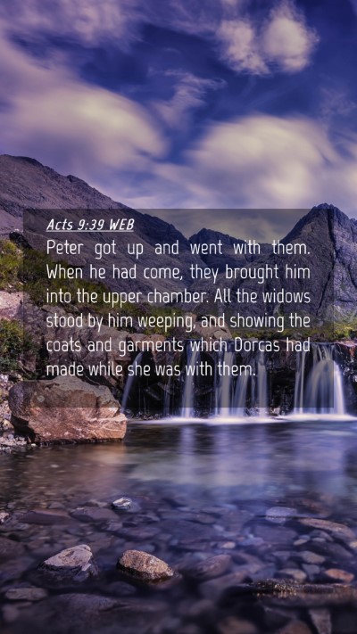 Picture 04 - Acts 9:39 WEB Mobile Phone Wallpaper - Peter got up and went with them. When he had - Mobile Bible Verse Wallpaper