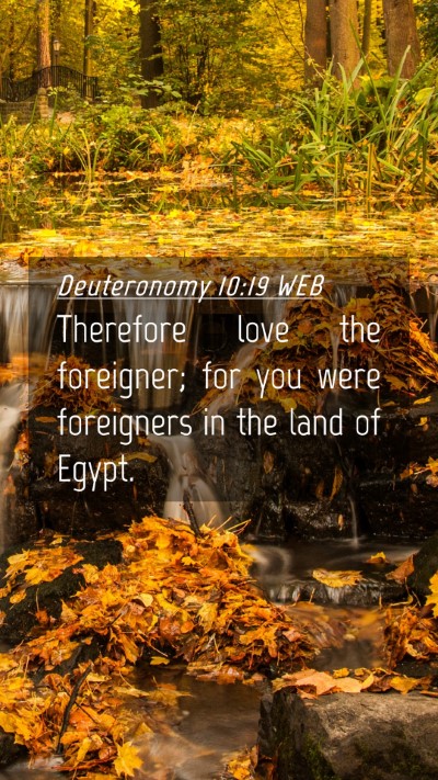 Picture 04 - Deuteronomy 10:19 WEB Mobile Phone Wallpaper - Therefore love the foreigner; for you were - Mobile Bible Verse Wallpaper