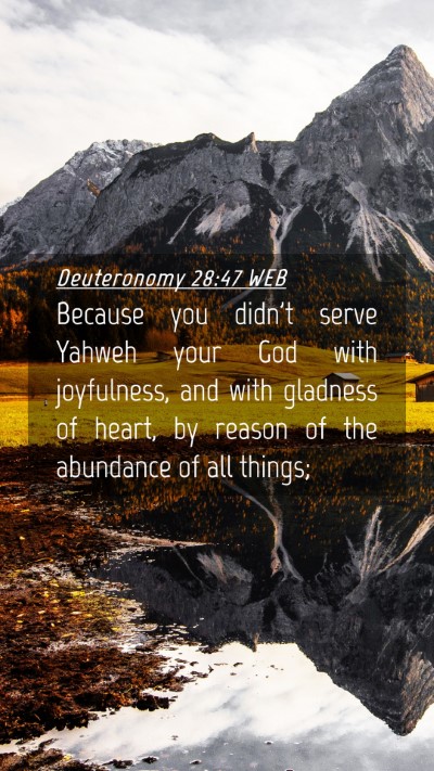 Picture 04 - Deuteronomy 28:47 WEB Mobile Phone Wallpaper - Because you didn't serve Yahweh your God with - Mobile Bible Verse Wallpaper