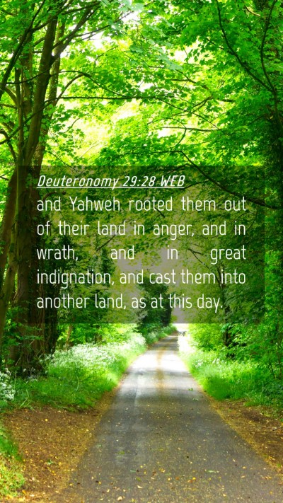 Picture 04 - Deuteronomy 29:28 WEB Mobile Phone Wallpaper - and Yahweh rooted them out of their land in - Mobile Bible Verse Wallpaper