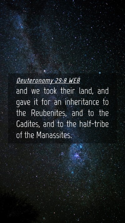 Picture 04 - Deuteronomy 29:8 WEB Mobile Phone Wallpaper - and we took their land, and gave it for an - Mobile Bible Verse Wallpaper