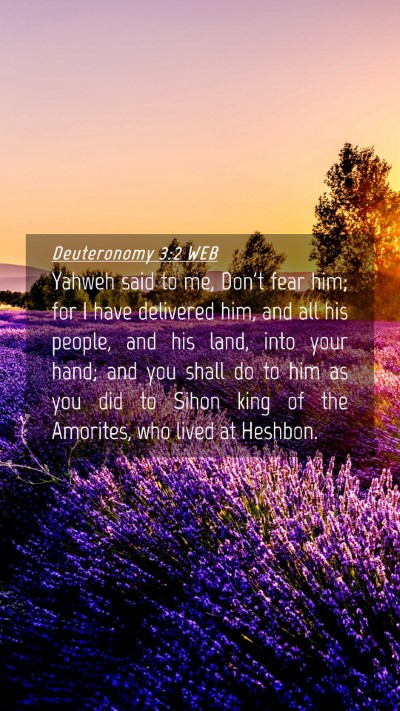 Picture 04 - Deuteronomy 3:2 WEB Mobile Phone Wallpaper - Yahweh said to me, Don't fear him; for I have - Mobile Bible Verse Wallpaper