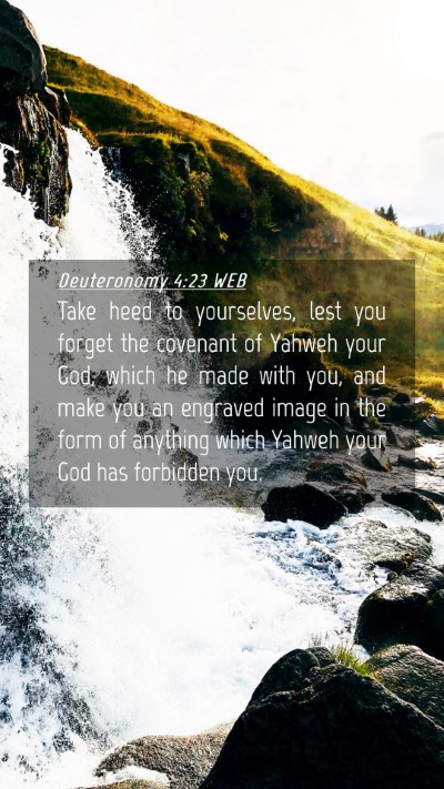 Picture 04 - Deuteronomy 4:23 WEB Mobile Phone Wallpaper - Take heed to yourselves, lest you forget the - Mobile Bible Verse Wallpaper
