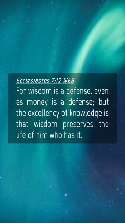 Picture 04 - Ecclesiastes 7:12 WEB Mobile Phone Wallpaper - For wisdom is a defense, even as money is a - Mobile Bible Verse Wallpaper