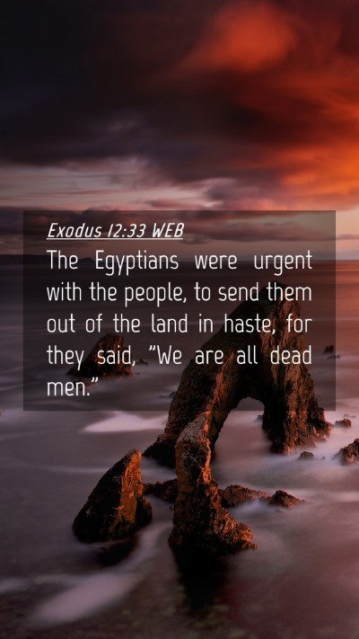Picture 04 - Exodus 12:33 WEB Mobile Phone Wallpaper - The Egyptians were urgent with the people, to - Mobile Bible Verse Wallpaper
