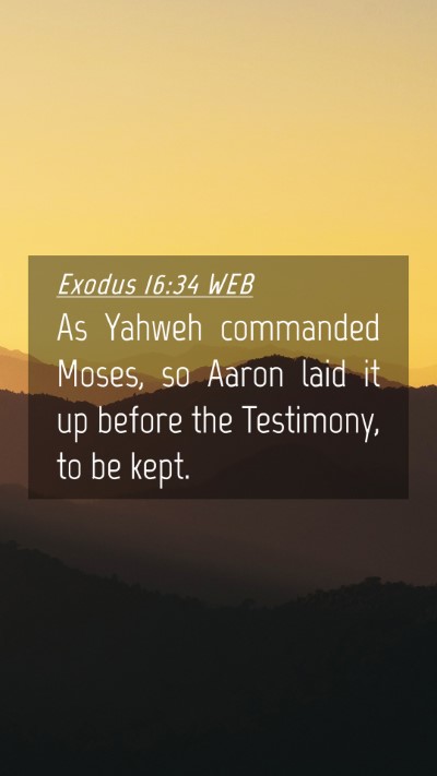 Picture 04 - Exodus 16:34 WEB Mobile Phone Wallpaper - As Yahweh commanded Moses, so Aaron laid it up - Mobile Bible Verse Wallpaper