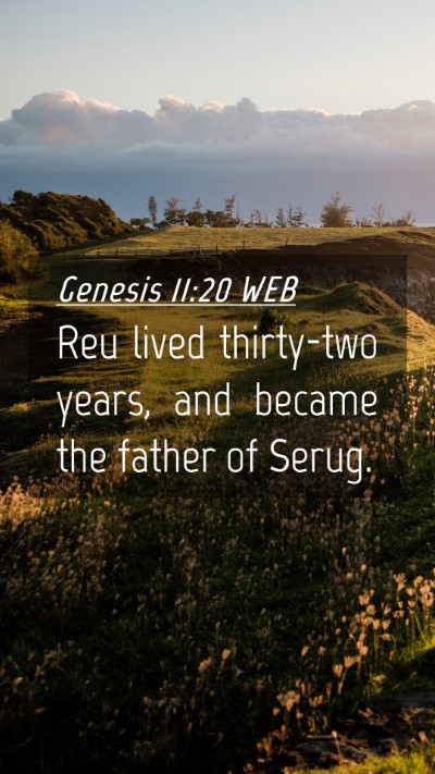 Picture 04 - Genesis 11:20 WEB Mobile Phone Wallpaper - Reu lived thirty-two years, and became the father - Mobile Bible Verse Wallpaper