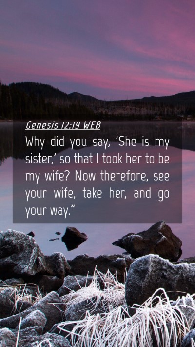 Picture 04 - Genesis 12:19 WEB Mobile Phone Wallpaper - Why did you say, 'She is my sister,' so that I - Mobile Bible Verse Wallpaper