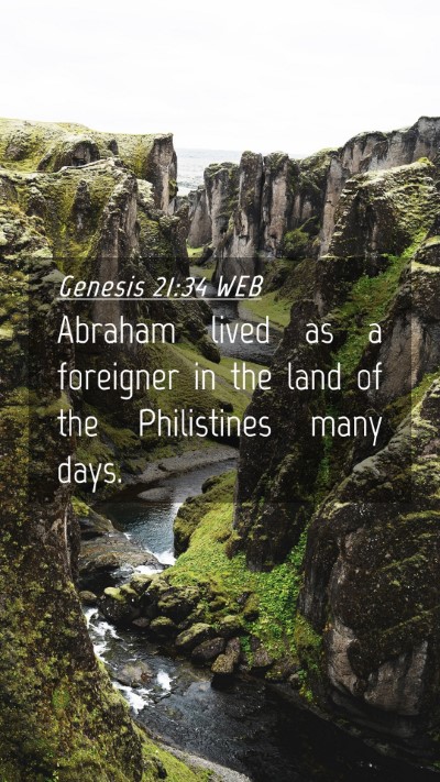 Picture 04 - Genesis 21:34 WEB Mobile Phone Wallpaper - Abraham lived as a foreigner in the land of the - Mobile Bible Verse Wallpaper
