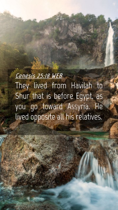 Picture 04 - Genesis 25:18 WEB Mobile Phone Wallpaper - They lived from Havilah to Shur that is before - Mobile Bible Verse Wallpaper