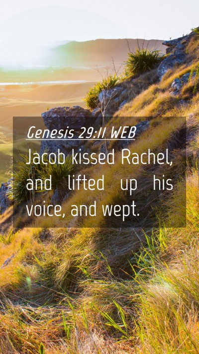 Picture 04 - Genesis 29:11 WEB Mobile Phone Wallpaper - Jacob kissed Rachel, and lifted up his voice, and - Mobile Bible Verse Wallpaper