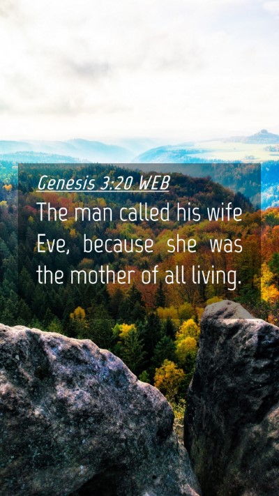 Picture 04 - Genesis 3:20 WEB Mobile Phone Wallpaper - The man called his wife Eve, because she was the - Mobile Bible Verse Wallpaper