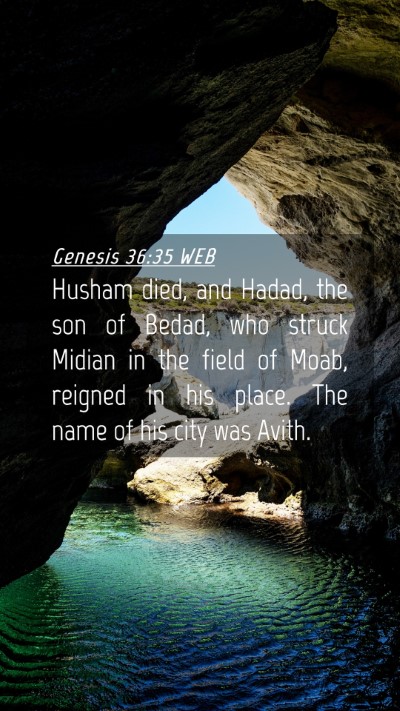 Picture 04 - Genesis 36:35 WEB Mobile Phone Wallpaper - Husham died, and Hadad, the son of Bedad, who - Mobile Bible Verse Wallpaper