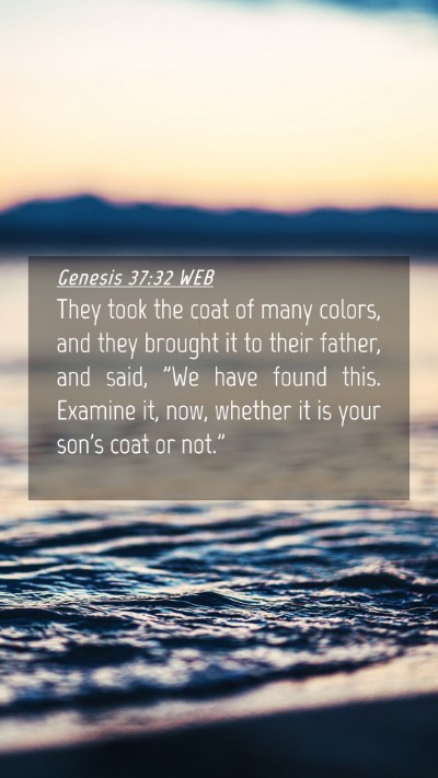 Picture 04 - Genesis 37:32 WEB Mobile Phone Wallpaper - They took the coat of many colors, and they - Mobile Bible Verse Wallpaper