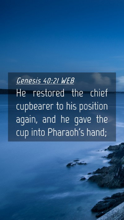Picture 04 - Genesis 40:21 WEB Mobile Phone Wallpaper - He restored the chief cupbearer to his position - Mobile Bible Verse Wallpaper