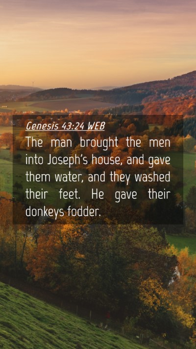 Picture 04 - Genesis 43:24 WEB Mobile Phone Wallpaper - The man brought the men into Joseph's house, and - Mobile Bible Verse Wallpaper
