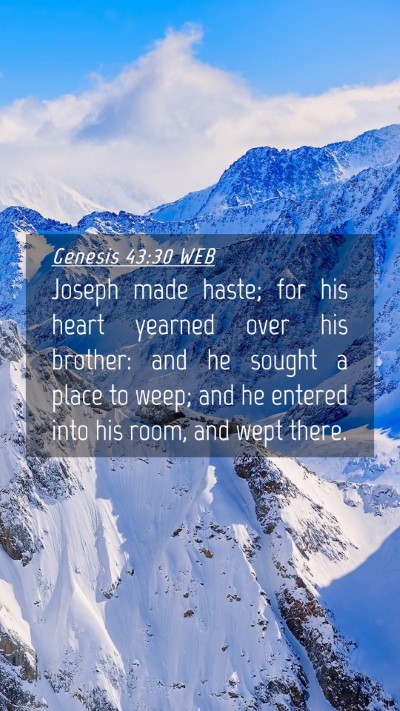 Picture 04 - Genesis 43:30 WEB Mobile Phone Wallpaper - Joseph made haste; for his heart yearned over his - Mobile Bible Verse Wallpaper