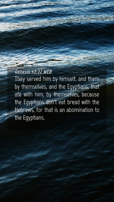 Picture 04 - Genesis 43:32 WEB Mobile Phone Wallpaper - They served him by himself, and them by - Mobile Bible Verse Wallpaper