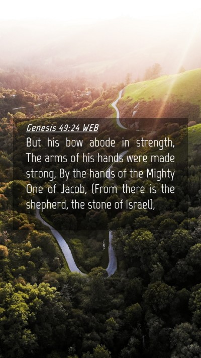 Picture 04 - Genesis 49:24 WEB Mobile Phone Wallpaper - But his bow abode in strength, The arms of his - Mobile Bible Verse Wallpaper