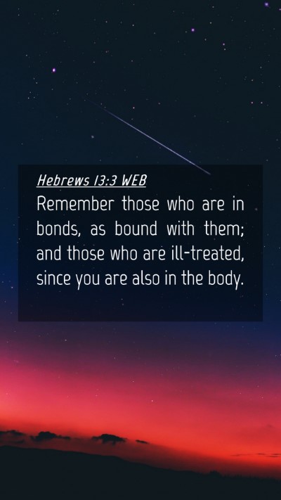 Picture 04 - Hebrews 13:3 WEB Mobile Phone Wallpaper - Remember those who are in bonds, as bound with - Mobile Bible Verse Wallpaper