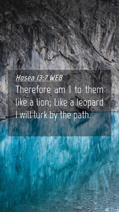 Picture 04 - Hosea 13:7 WEB Mobile Phone Wallpaper - Therefore am I to them like a lion; Like a - Mobile Bible Verse Wallpaper
