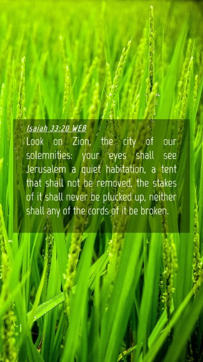 Picture 04 - Isaiah 33:20 WEB Mobile Phone Wallpaper - Look on Zion, the city of our solemnities: your - Mobile Bible Verse Wallpaper