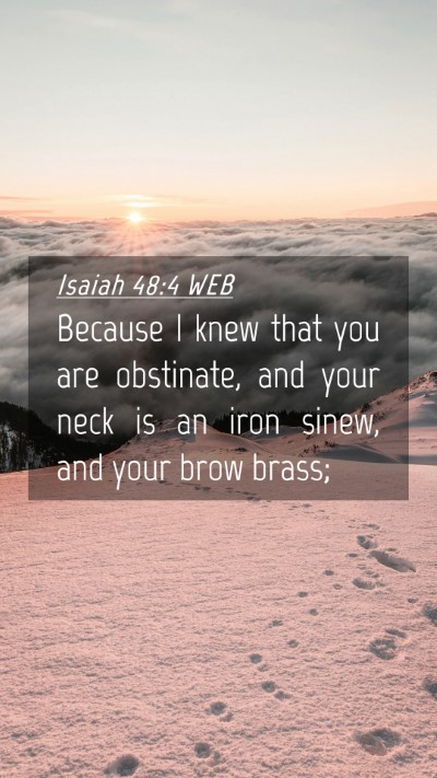 Picture 04 - Isaiah 48:4 WEB Mobile Phone Wallpaper - Because I knew that you are obstinate, and your - Mobile Bible Verse Wallpaper