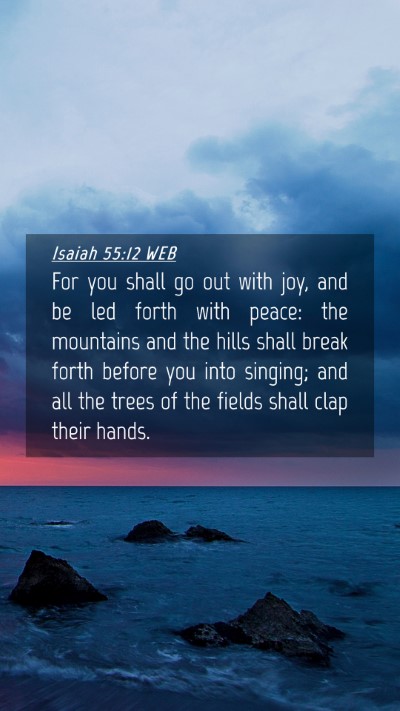 Picture 04 - Isaiah 55:12 WEB Mobile Phone Wallpaper - For you shall go out with joy, and be led forth - Mobile Bible Verse Wallpaper