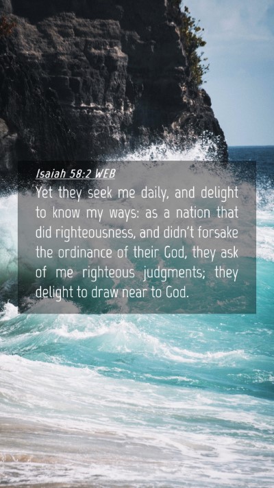 Picture 04 - Isaiah 58:2 WEB Mobile Phone Wallpaper - Yet they seek me daily, and delight to know my - Mobile Bible Verse Wallpaper