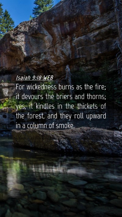 Picture 04 - Isaiah 9:18 WEB Mobile Phone Wallpaper - For wickedness burns as the fire; it devours the - Mobile Bible Verse Wallpaper