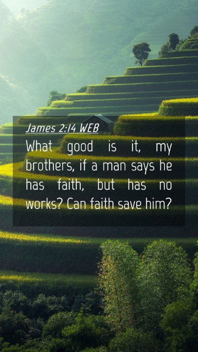 Picture 04 - James 2:14 WEB Mobile Phone Wallpaper - What good is it, my brothers, if a man says he - Mobile Bible Verse Wallpaper
