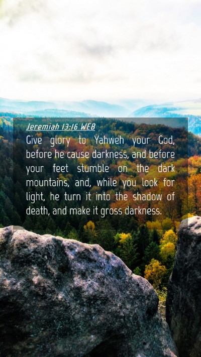 Picture 04 - Jeremiah 13:16 WEB Mobile Phone Wallpaper - Give glory to Yahweh your God, before he cause - Mobile Bible Verse Wallpaper