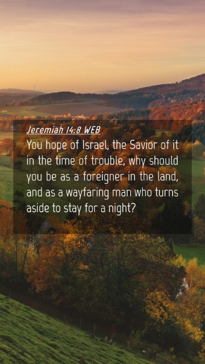 Picture 04 - Jeremiah 14:8 WEB Mobile Phone Wallpaper - You hope of Israel, the Savior of it in the time - Mobile Bible Verse Wallpaper
