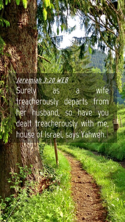 Picture 04 - Jeremiah 3:20 WEB Mobile Phone Wallpaper - Surely as a wife treacherously departs from her - Mobile Bible Verse Wallpaper