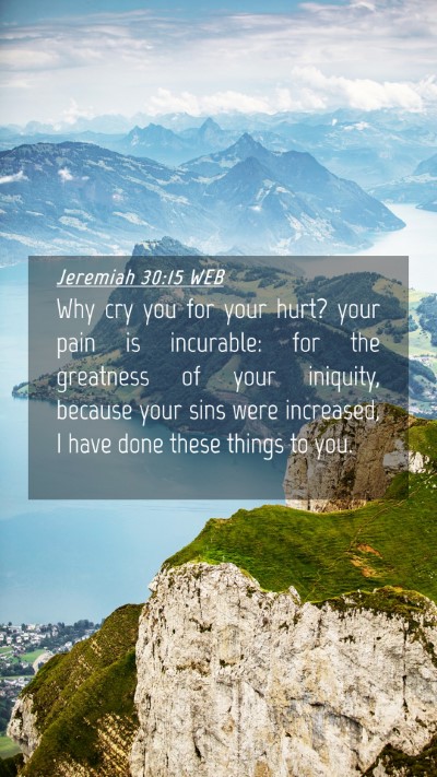 Picture 04 - Jeremiah 30:15 WEB Mobile Phone Wallpaper - Why cry you for your hurt? your pain is - Mobile Bible Verse Wallpaper
