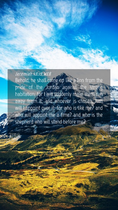 Picture 04 - Jeremiah 49:19 WEB Mobile Phone Wallpaper - Behold, he shall come up like a lion from the - Mobile Bible Verse Wallpaper