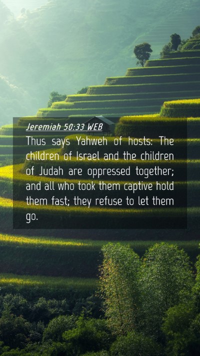 Picture 04 - Jeremiah 50:33 WEB Mobile Phone Wallpaper - Thus says Yahweh of hosts: The children of Israel - Mobile Bible Verse Wallpaper