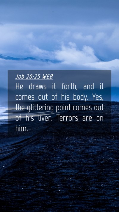 Picture 04 - Job 20:25 WEB Mobile Phone Wallpaper - He draws it forth, and it comes out of his body. - Mobile Bible Verse Wallpaper