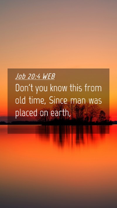 Picture 04 - Job 20:4 WEB Mobile Phone Wallpaper - Don't you know this from old time, Since man was - Mobile Bible Verse Wallpaper