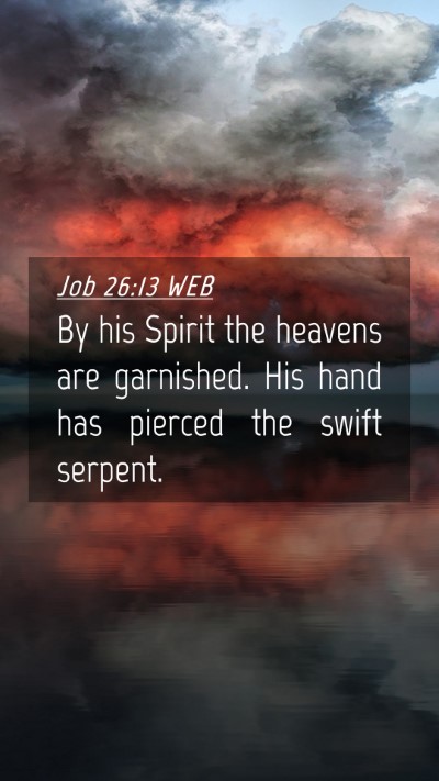 Picture 04 - Job 26:13 WEB Mobile Phone Wallpaper - By his Spirit the heavens are garnished. His hand - Mobile Bible Verse Wallpaper