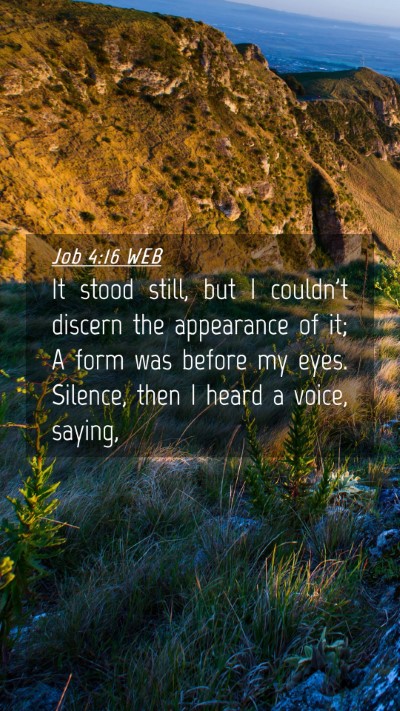 Picture 04 - Job 4:16 WEB Mobile Phone Wallpaper - It stood still, but I couldn't discern the - Mobile Bible Verse Wallpaper