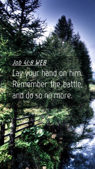 Picture 04 - Job 41:8 WEB Mobile Phone Wallpaper - Lay your hand on him. Remember the battle, and do - Mobile Bible Verse Wallpaper