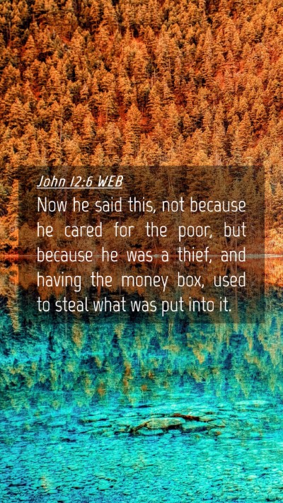 Picture 04 - John 12:6 WEB Mobile Phone Wallpaper - Now he said this, not because he cared for the - Mobile Bible Verse Wallpaper